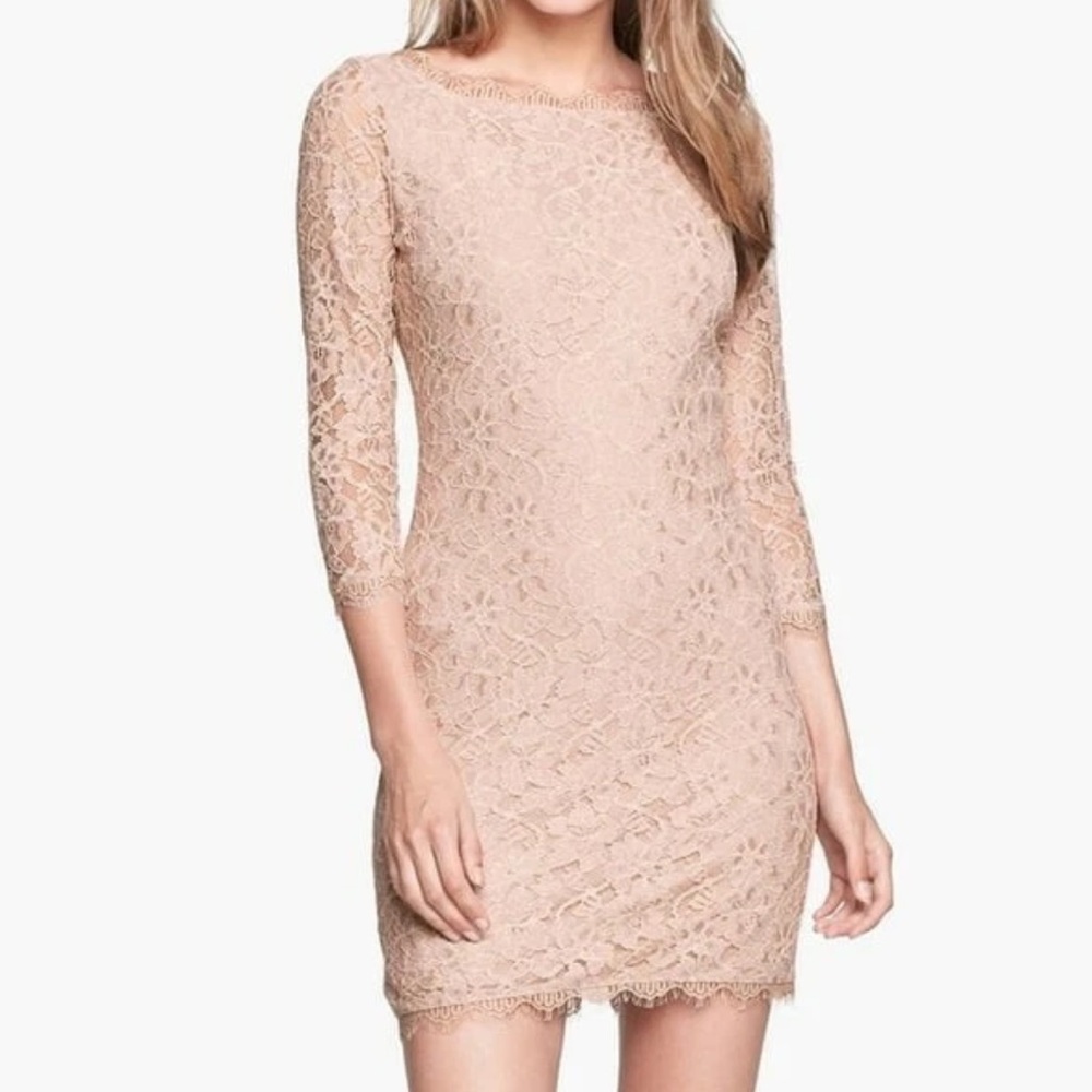 Diane Von Furstenberg Zarita Lace Sheath Dress Nude SIZE 14